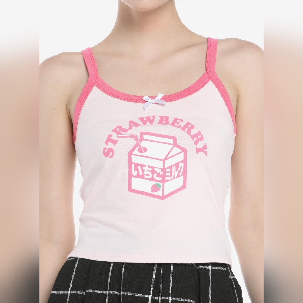 Hot Topic Midnight hour pink strawberry milk strappy tank